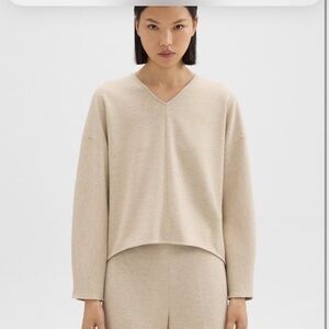 Theory Sculpted V-Neck Top in Double-Knit‎ Jersey Clean Sweat Shirt Size XL NWT